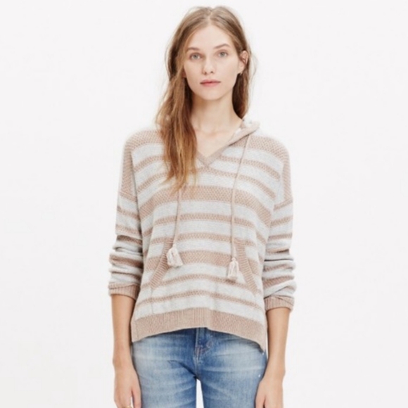 Madewell Tops - MADEWELL stripe knit hoodie tan white small E2178